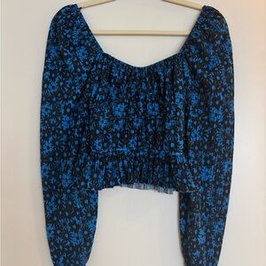 Zara Blue and Black Floral Blouse